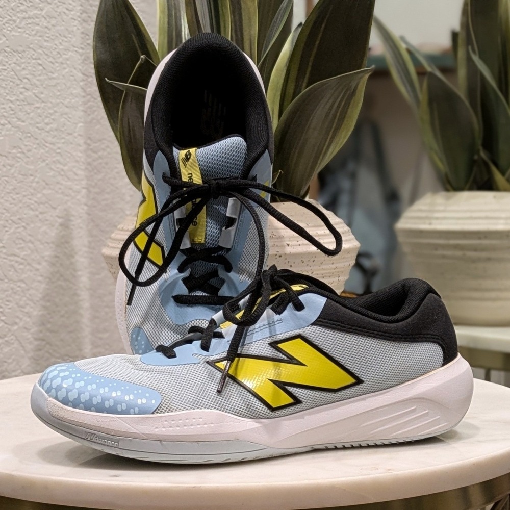 New Balance 696v6 Court Tennis Pickleball Shoes Quarry Blue Firefly Yellow Sz 6‎